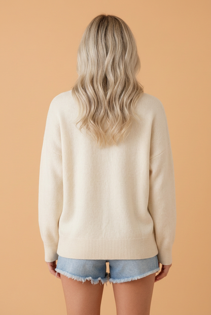 PRETTY BASH Jesus Textured Letter Print Long Sleeve Sweater