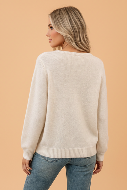 PRETTY BASH Floral V-Neck Ribbed Trim Long Sleeve Sweater