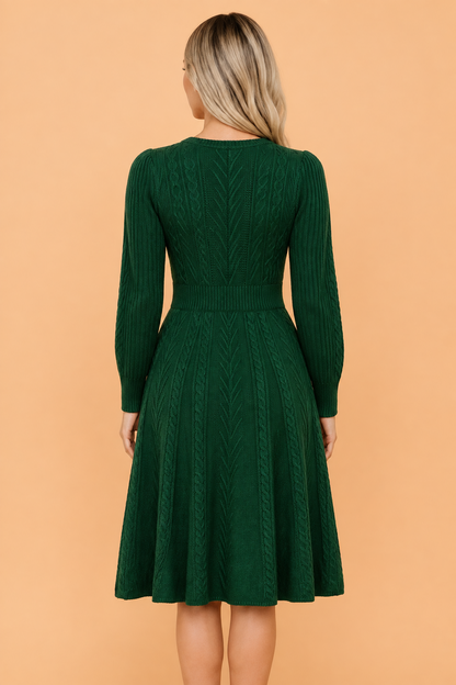 Solid Bow Tie Cable Knit Mini Sweater Dress