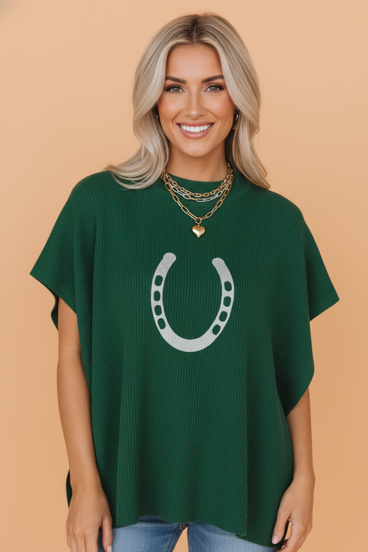 Western Horseshoe Graphic Short Sleeve Sweater