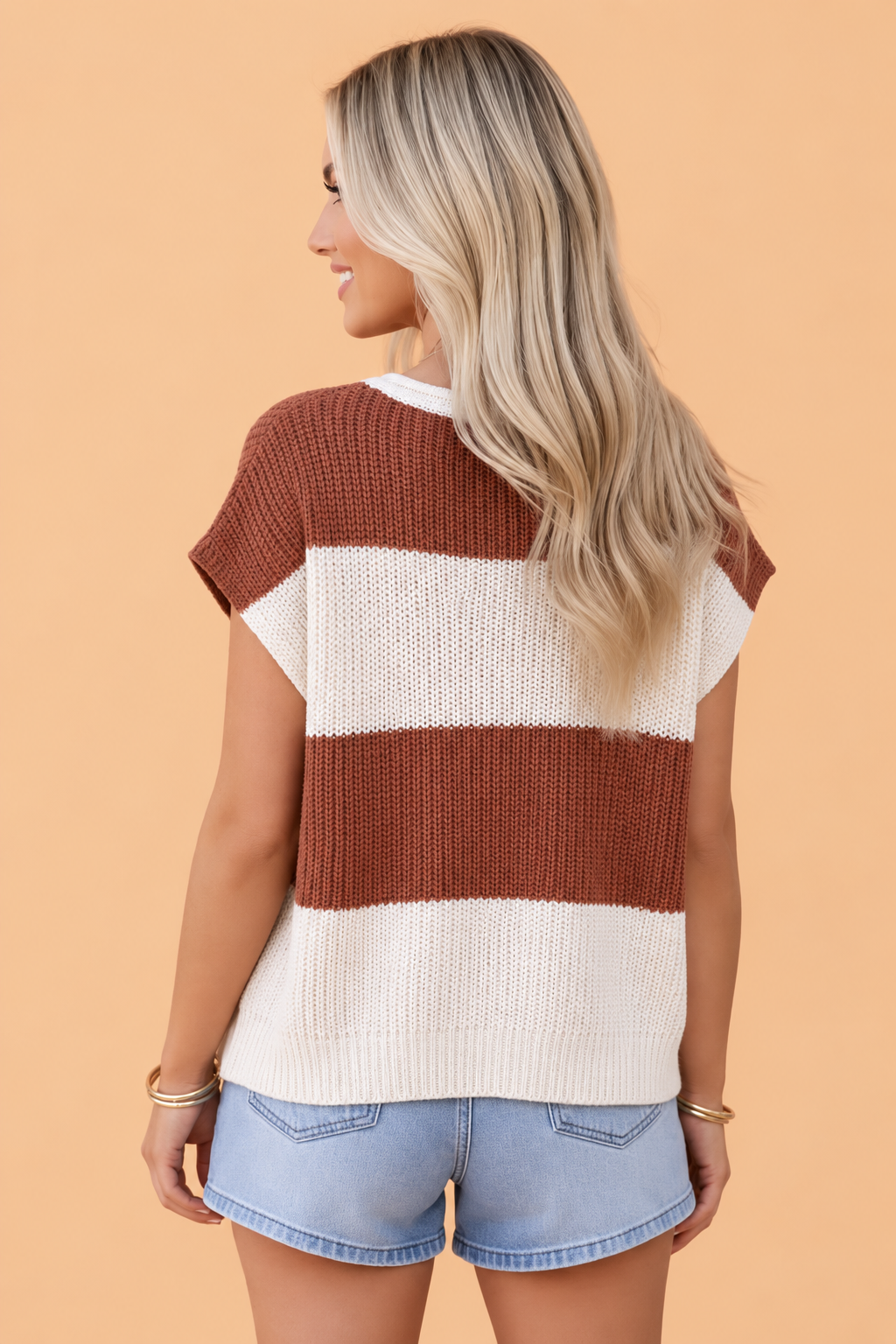 Stripe Colorblock V-Neck Short Sleeve Knit Top