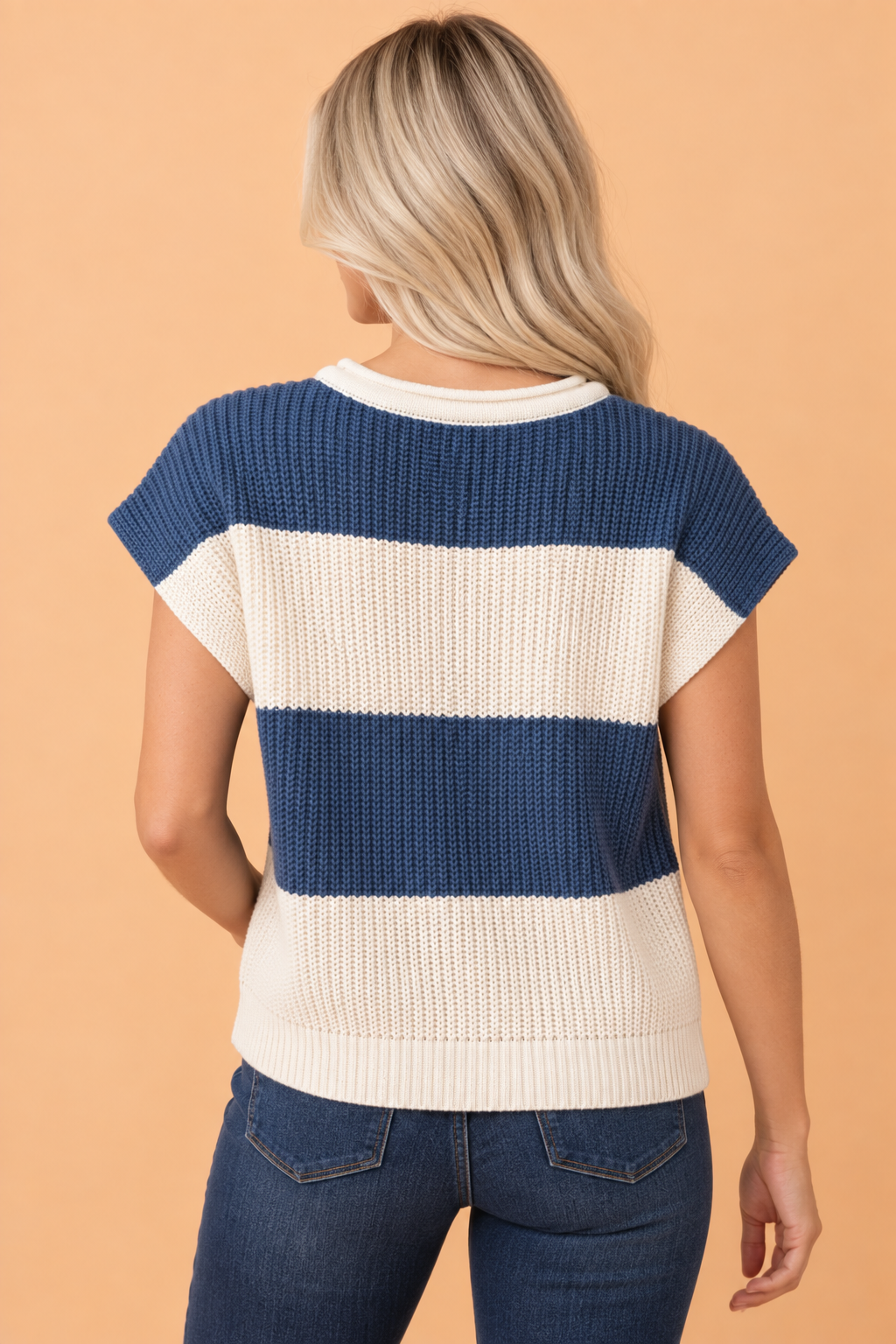 Stripe Colorblock V-Neck Short Sleeve Knit Top