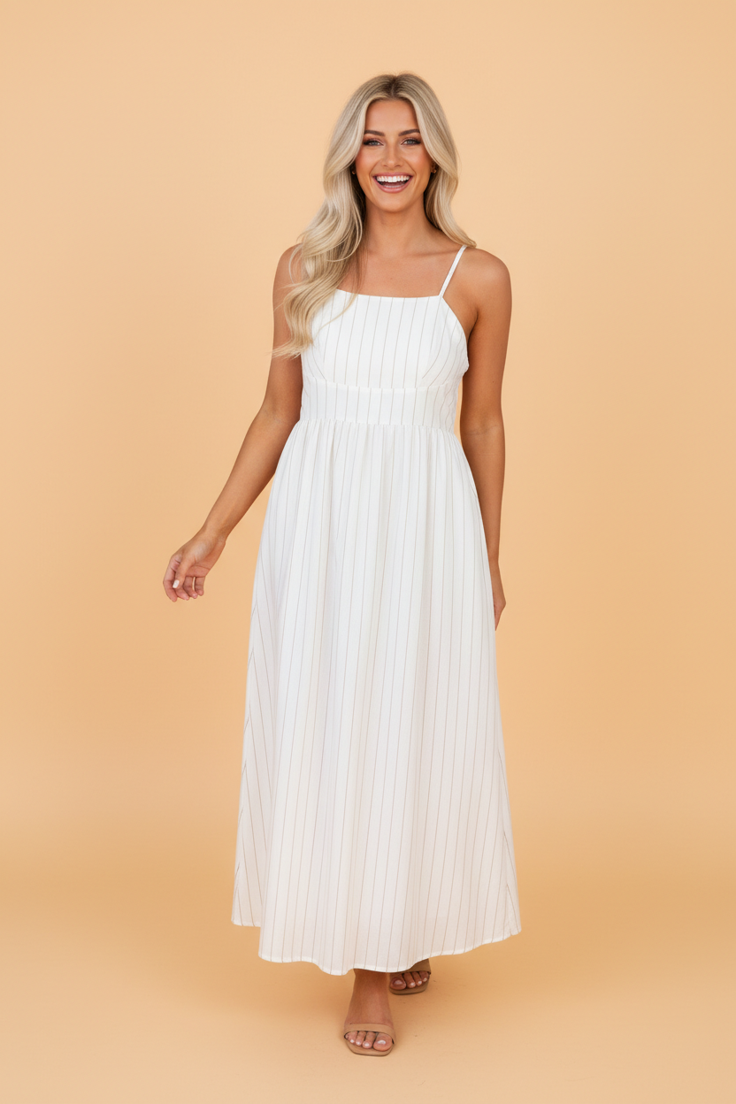 Stripe Spaghetti Strap Pocketed High Waist Maxi Dress