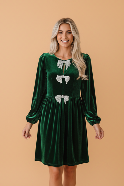 Bow Tie Velvet High Waist Mini Dress