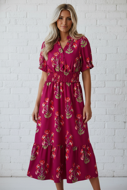 Floral Frilled V-Neck Ruffle Maxi Dress