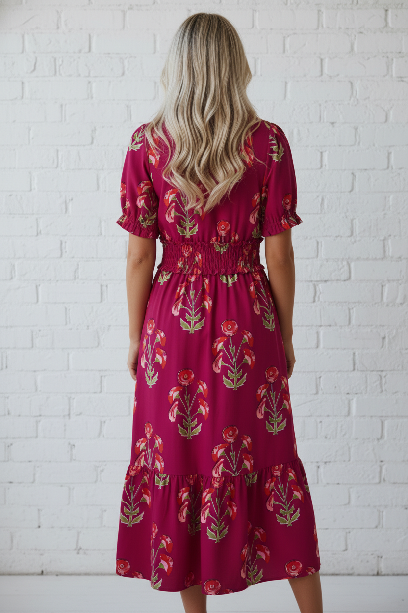 Floral Frilled V-Neck Ruffle Maxi Dress