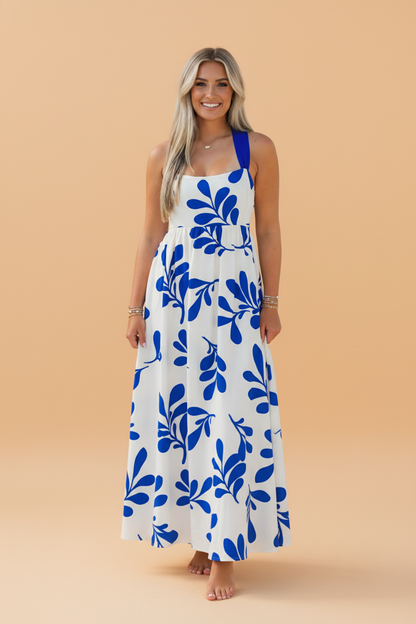 Floral Crisscross Tie-Back Sleeveless Maxi Dress