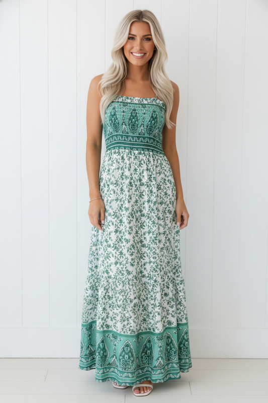 Floral Boho Shirred Cami Maxi Dress