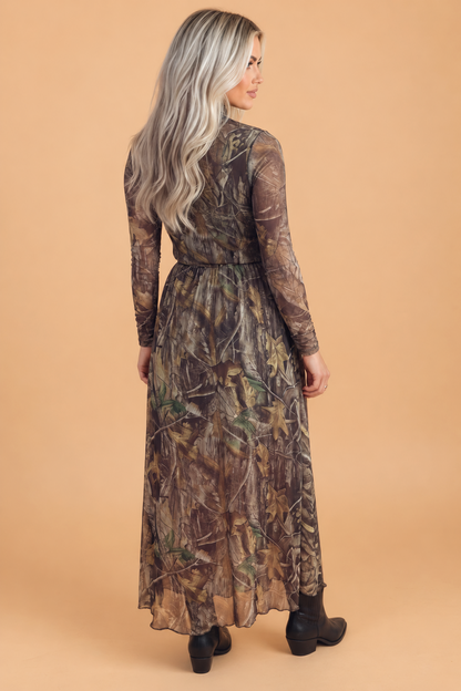PRETTY BASH Western Sheer Mesh Long Sleeve Maxi Dress