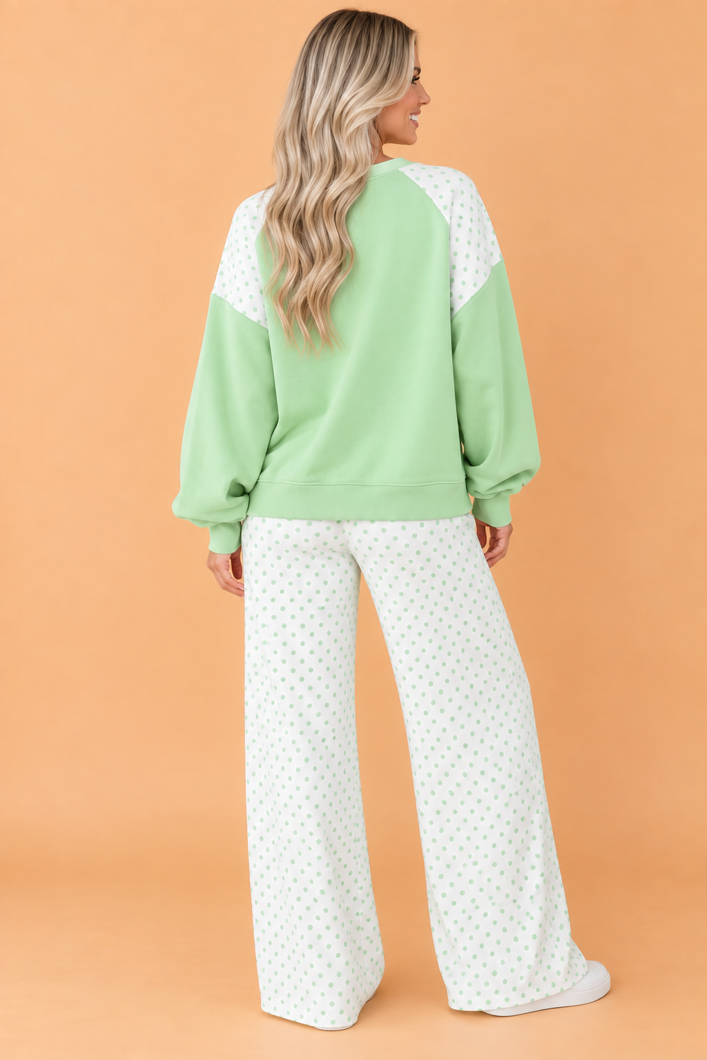 Polka Dot Patchwork Crop Sweatshirt & Pants Set