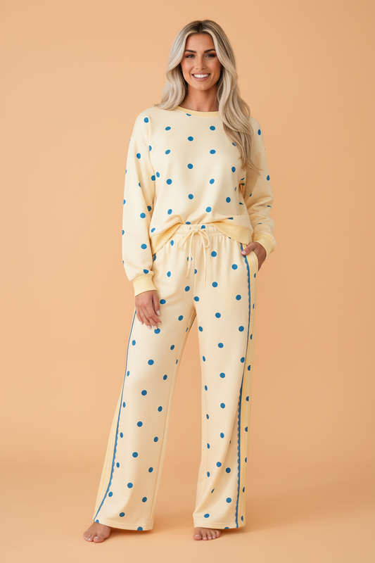 PRETTY BASH Polka Dot Patchwork Side Stripe Top & Pant Set