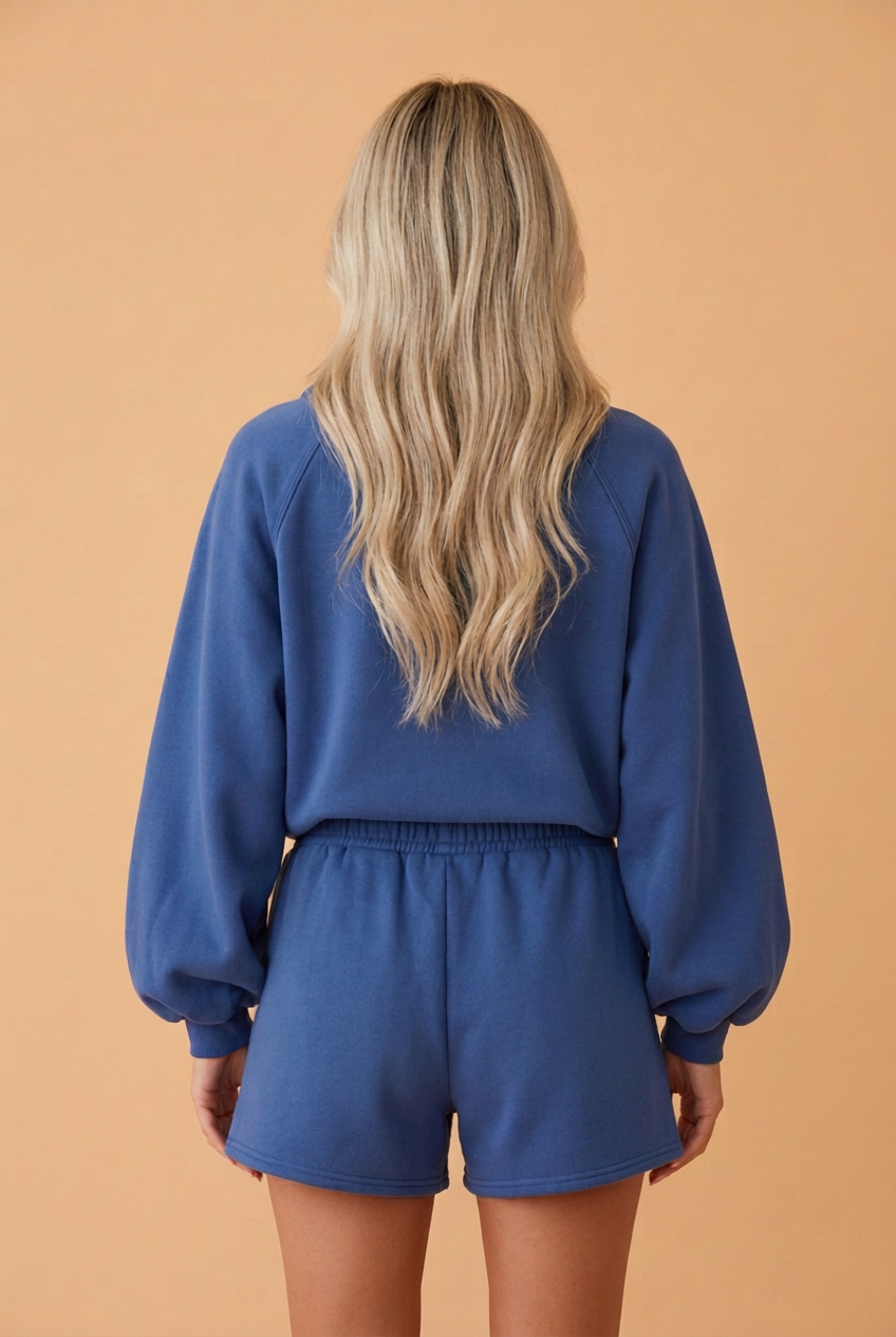 PRETTY BASH Solid Half Button Puff Sleeve Polo Top & Shorts Set