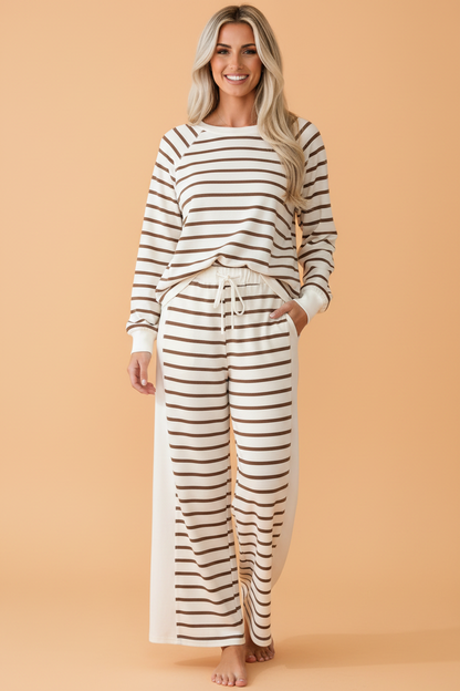 PRETTY BASH Stripe Colorblock Long Sleeve Top & Drawstring Pants Set