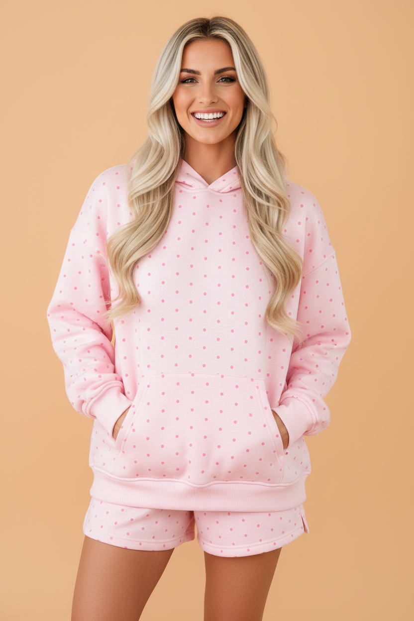 PRETTY BASH Polka Dot Kangaroo Pocket Hoodie & Shorts Set