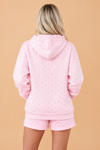 Polka Dot Kangaroo Pocket Hoodie & Shorts Set
