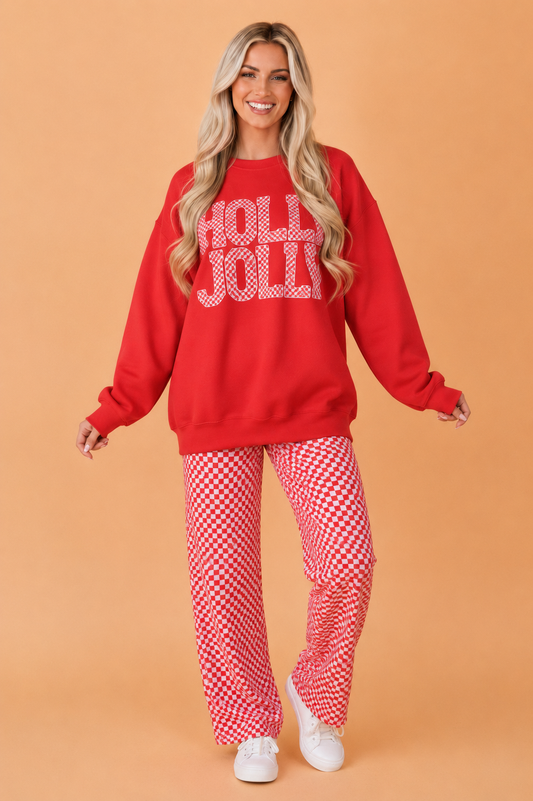 Christmas HOLLY JOLLY Top & Checker Pants Set