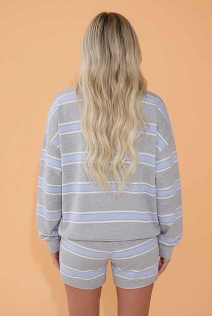PRETTY BASH Stripe Mock Neck Long Sleeve Top & Shorts Set