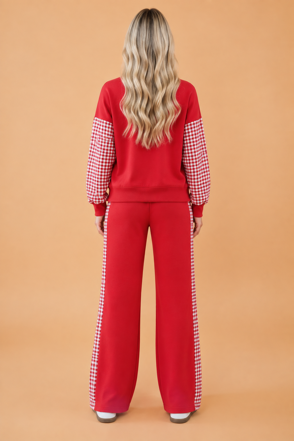 PRETTY BASH Gingham Patchwork Long Sleeve Top & Pants Set
