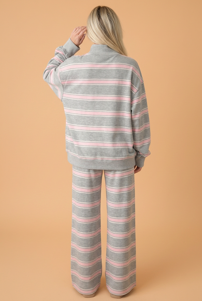 PRETTY BASH Stripe Mock Neck Long Sleeve Top & Pants Set