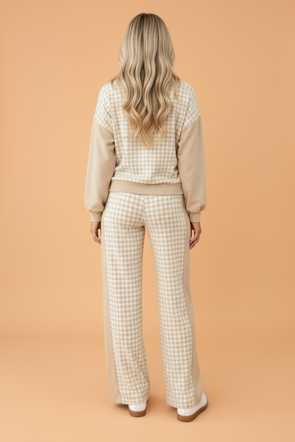 Gingham Patchwork Long Sleeve Top & Pant Set