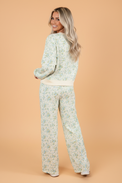 Floral Long Sleeve Top & Wide Leg Pants Set