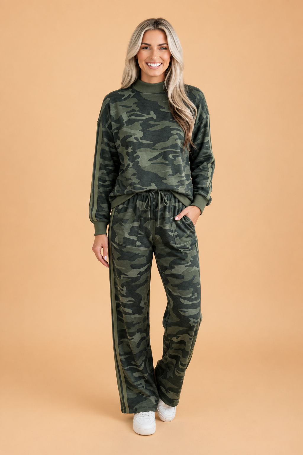 PRETTY BASH Camo Side Stripe Long Sleeve Top & Pants Set