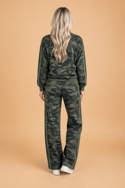 PRETTY BASH Camo Side Stripe Long Sleeve Top & Pants Set