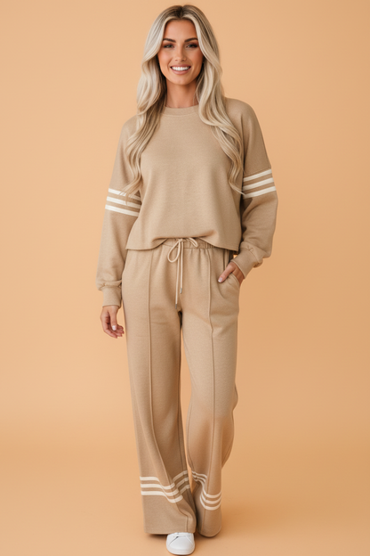 PRETTY BASH Varsity Stripe Long Sleeve Top & Loose Pants Set