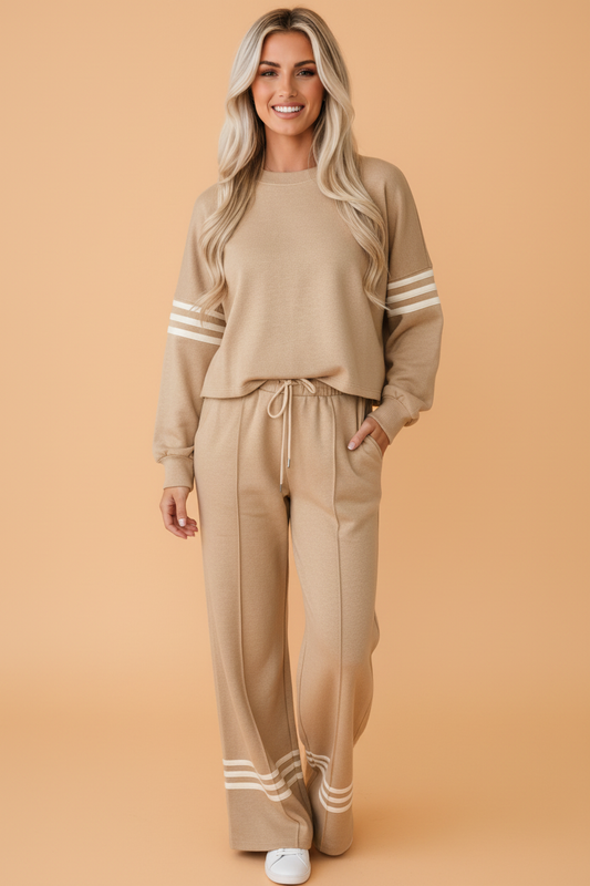 PRETTY BASH Varsity Stripe Long Sleeve Top & Loose Pants Set