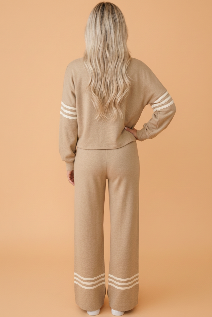 PRETTY BASH Varsity Stripe Long Sleeve Top & Loose Pants Set