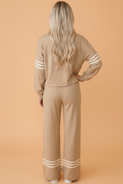 PRETTY BASH Varsity Stripe Long Sleeve Top & Loose Pants Set