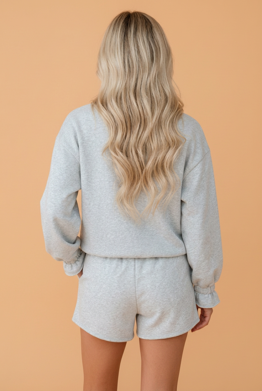 PRETTY BASH Mock Neck Ruffle Long Sleeve Top & Shorts Set