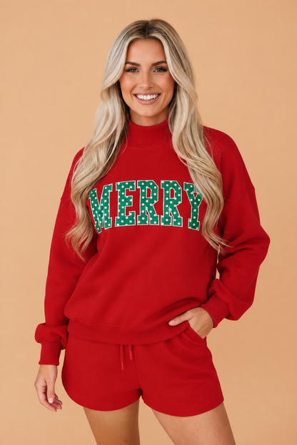 Christmas Polka Dot Letter Print Sweatshirt & Shorts Set