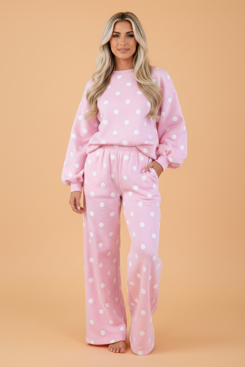 PRETTY BASH Polka Dot Puff Sleeve Top & Pants Set