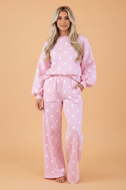 PRETTY BASH Polka Dot Puff Sleeve Top & Pants Set