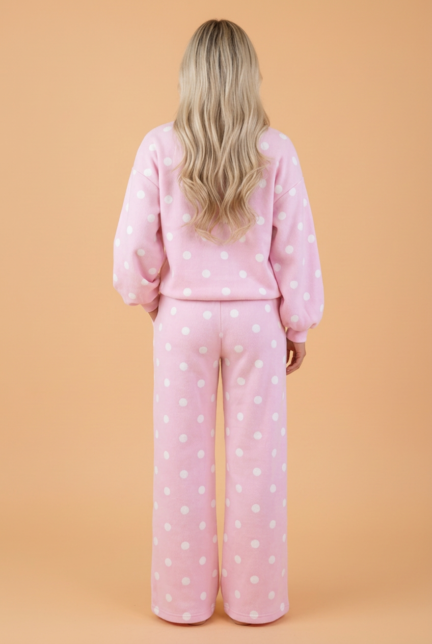 PRETTY BASH Polka Dot Puff Sleeve Top & Pants Set