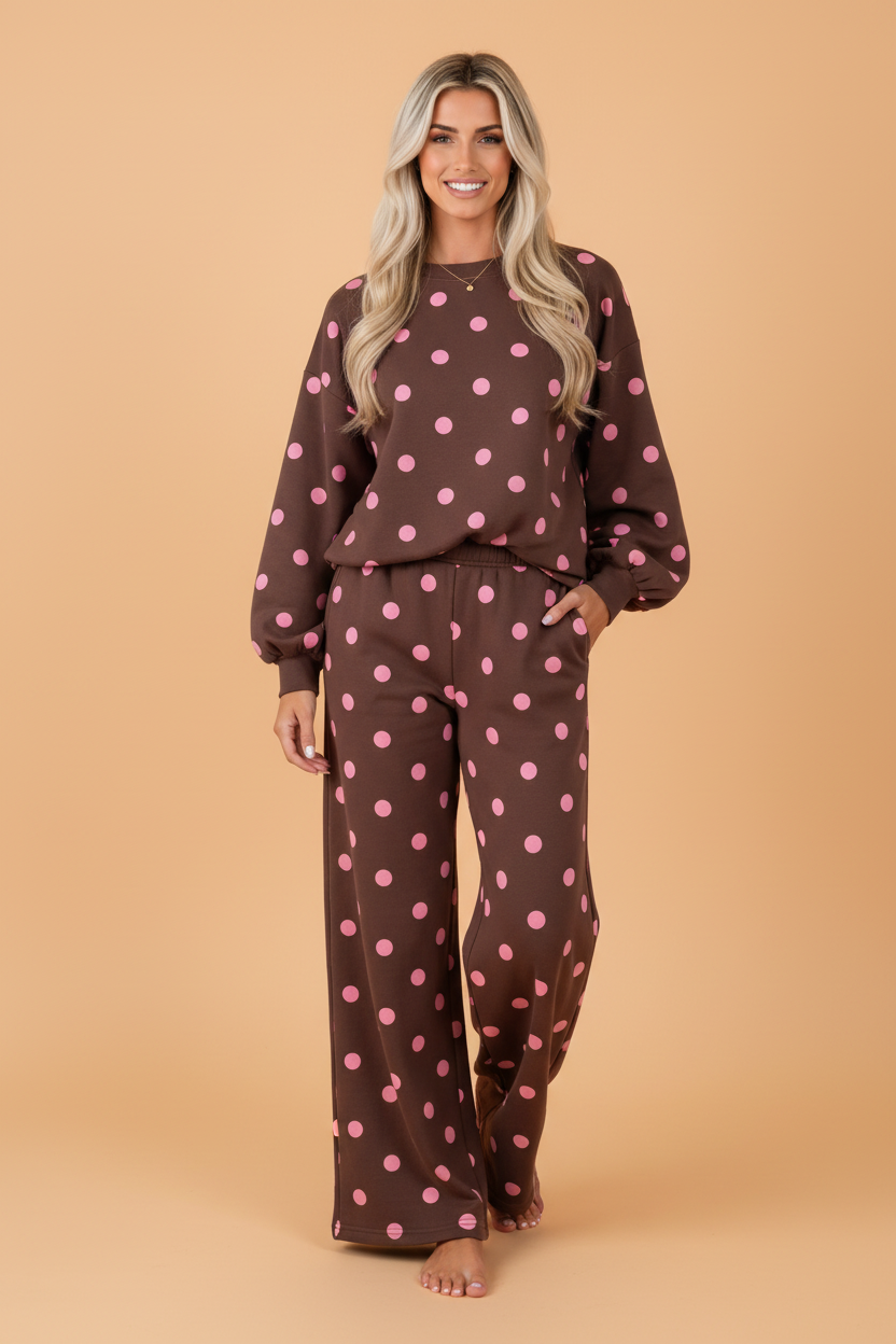 PRETTY BASH Polka Dot Puff Sleeve Top & Pants Set