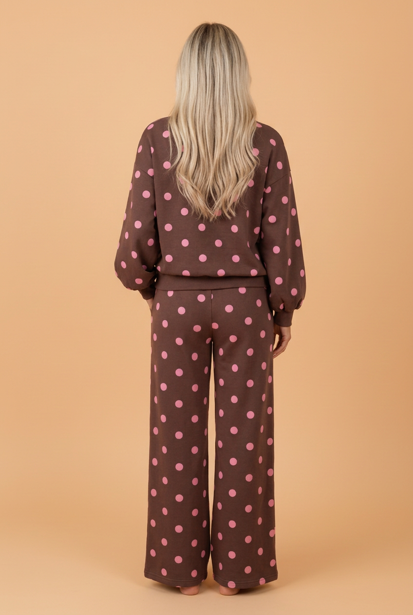 PRETTY BASH Polka Dot Puff Sleeve Top & Pants Set