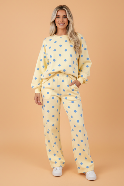 PRETTY BASH Polka Dot Puff Sleeve Top & Pants Set