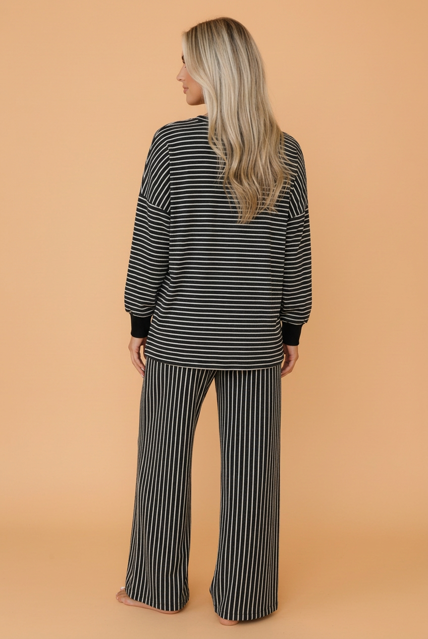 PRETTY BASH Stripe Drop Shoulder Long Sleeve Top & Pants Set