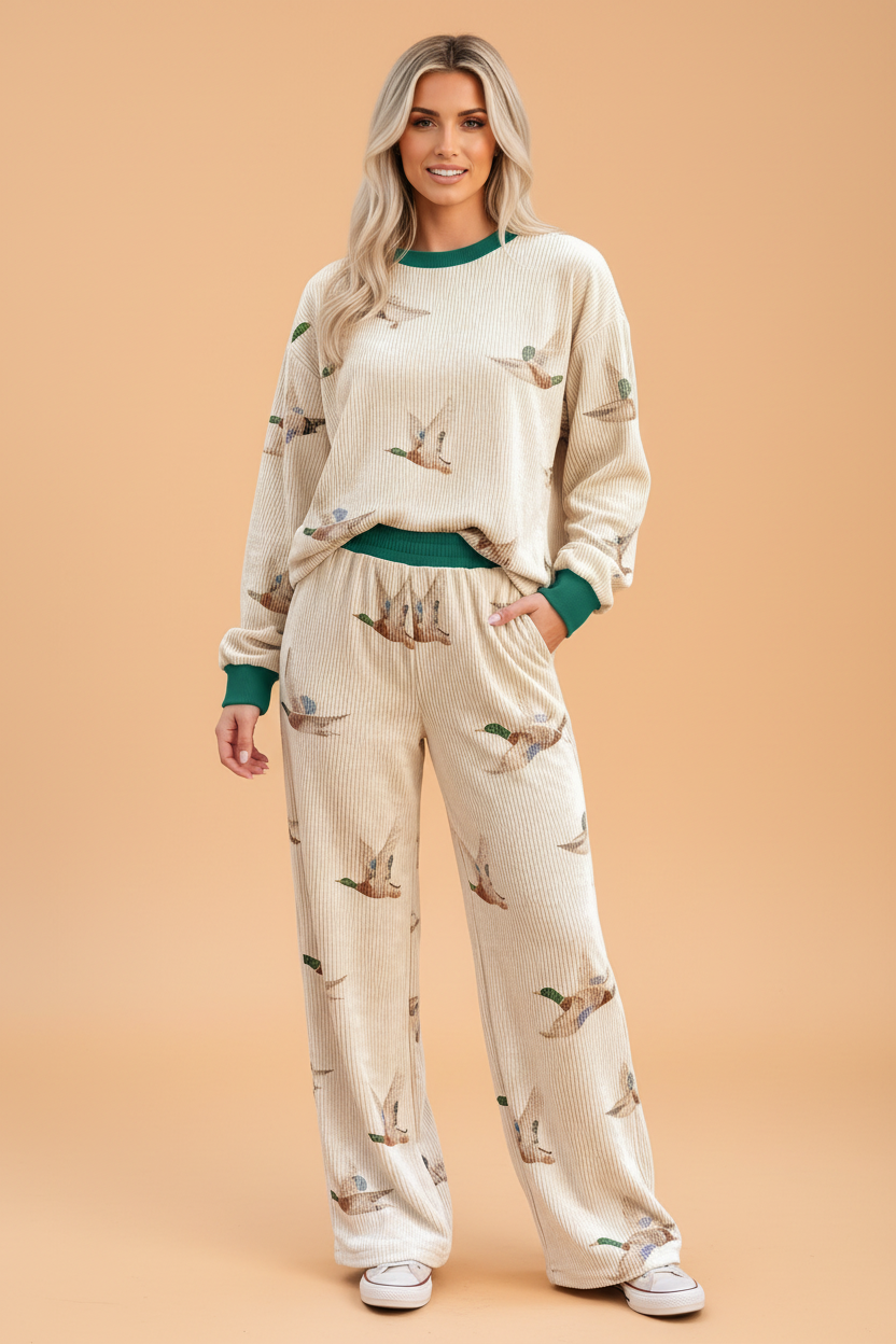 PRETTY BASH Mallard Corded Knit Long Sleeve Top & Pants Set