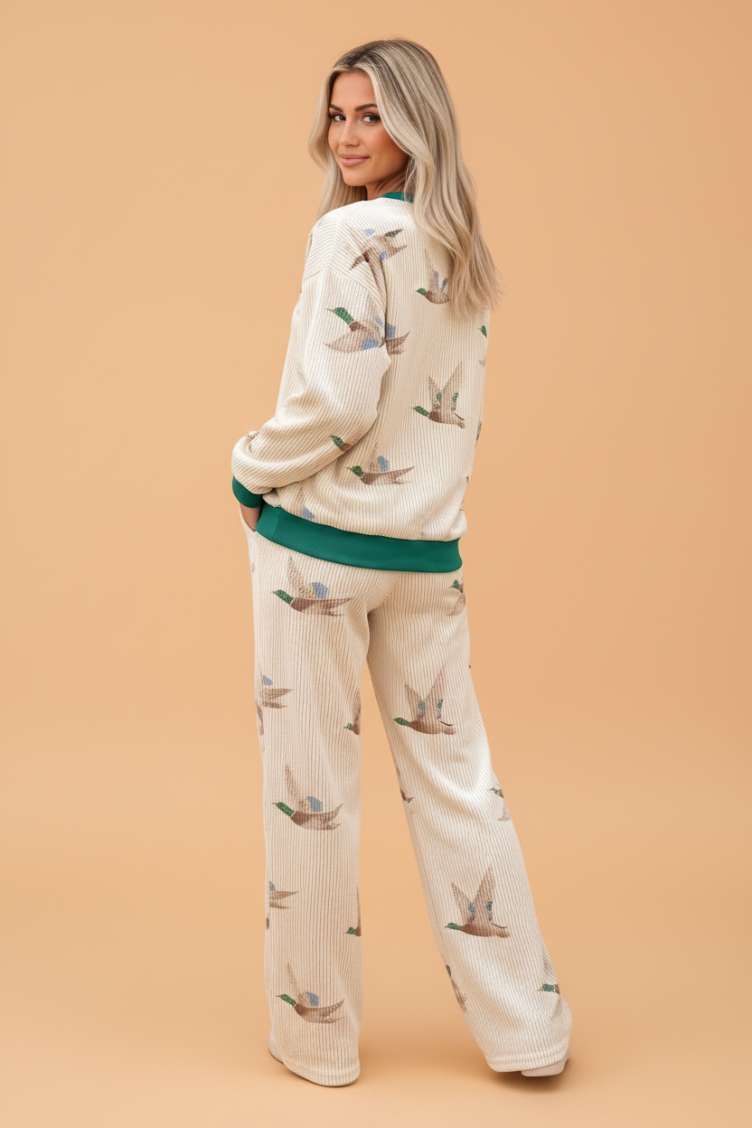 PRETTY BASH Mallard Corded Knit Long Sleeve Top & Pants Set