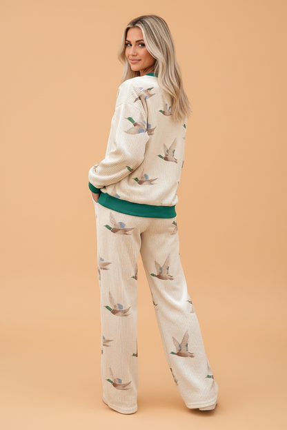PRETTY BASH Mallard Corded Knit Long Sleeve Top & Pants Set