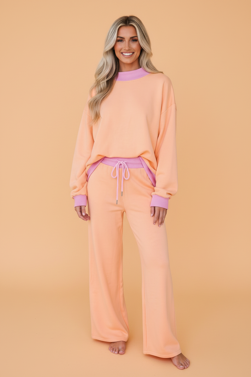 PRETTY BASH Colorblock Pullover Top & Drawstring Pants Set