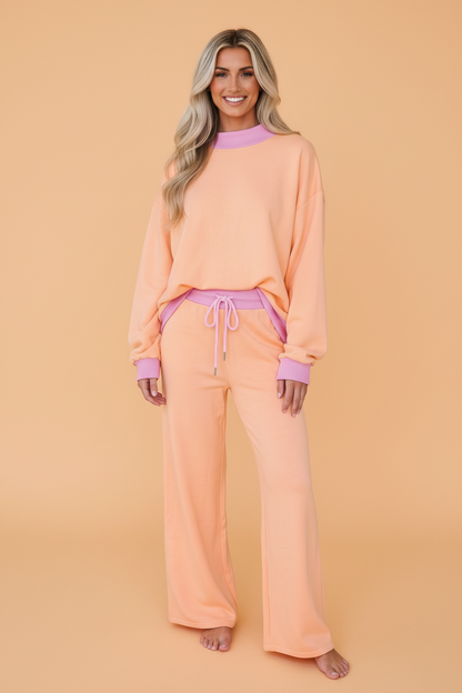 PRETTY BASH Colorblock Pullover Top & Drawstring Pants Set
