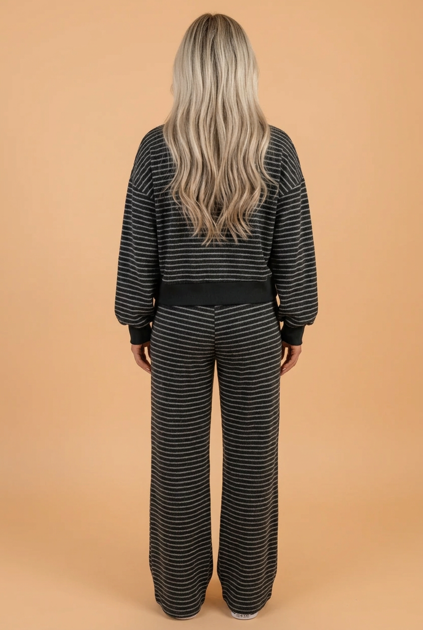 PRETTY BASH Stripe Long Sleeve Top & Pocketed Pants Set