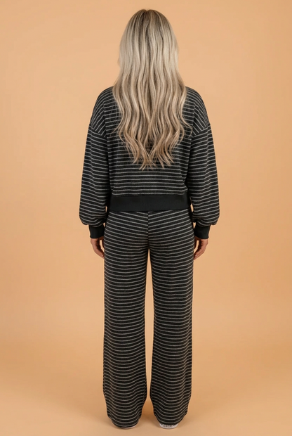 PRETTY BASH Stripe Long Sleeve Top & Pocketed Pants Set