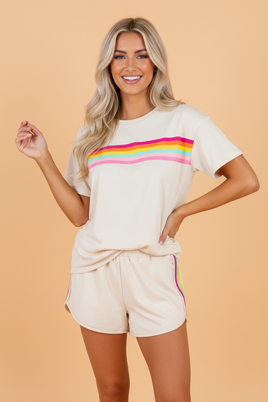 Stripe Short Sleeve Top & Shorts Athleisure Set