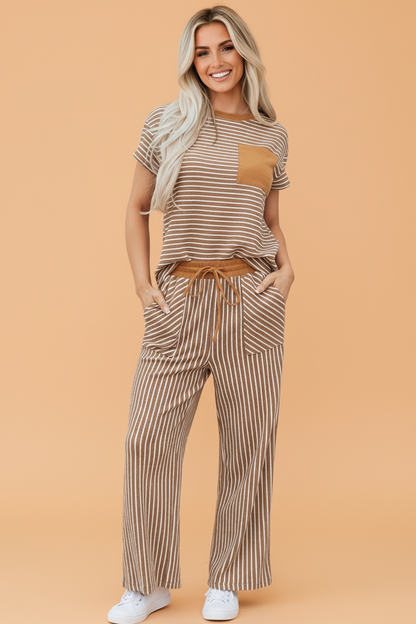 Stripe Crew Neck Tee and Drawstring Pants Set