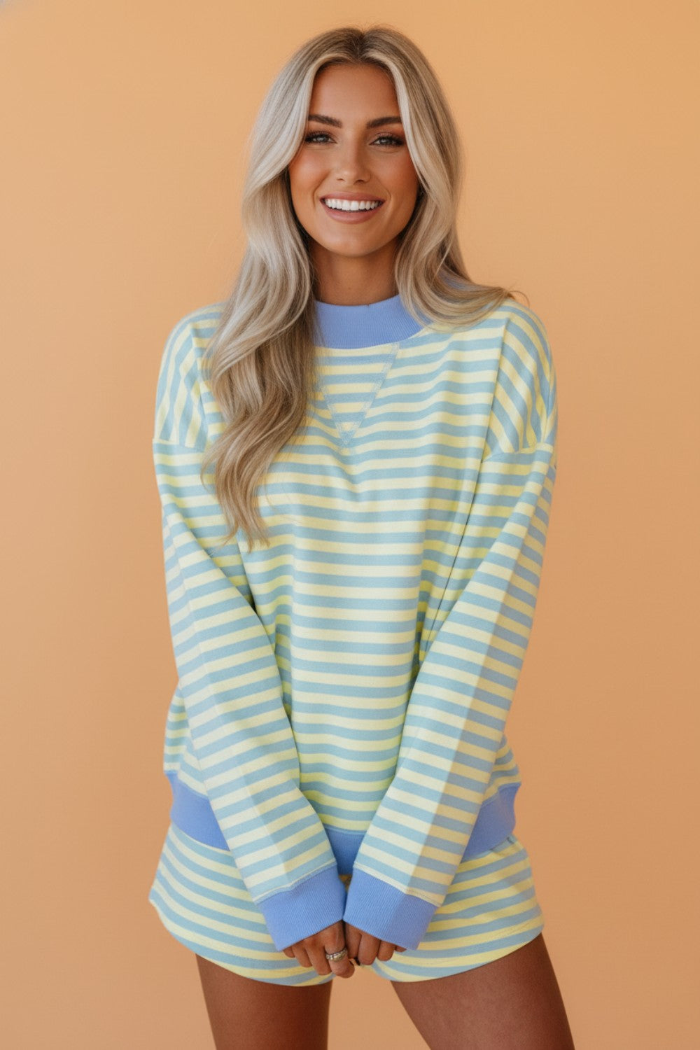 Stripe Colorblock Pullover & Pull-On Shorts Set